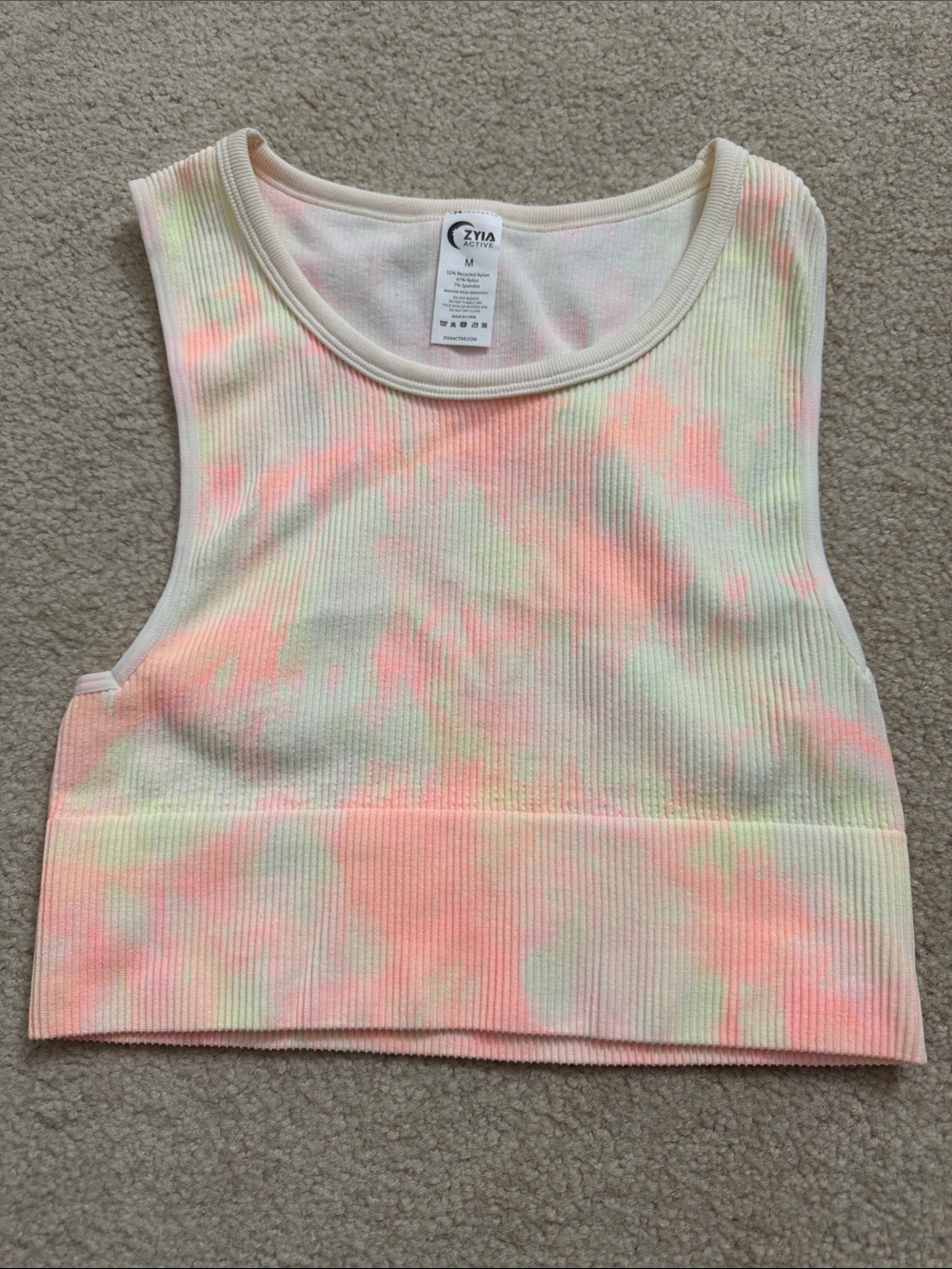 ZYIA Pastel Tie-Dye Ribbed Cropped Tank - Pink & Light Green